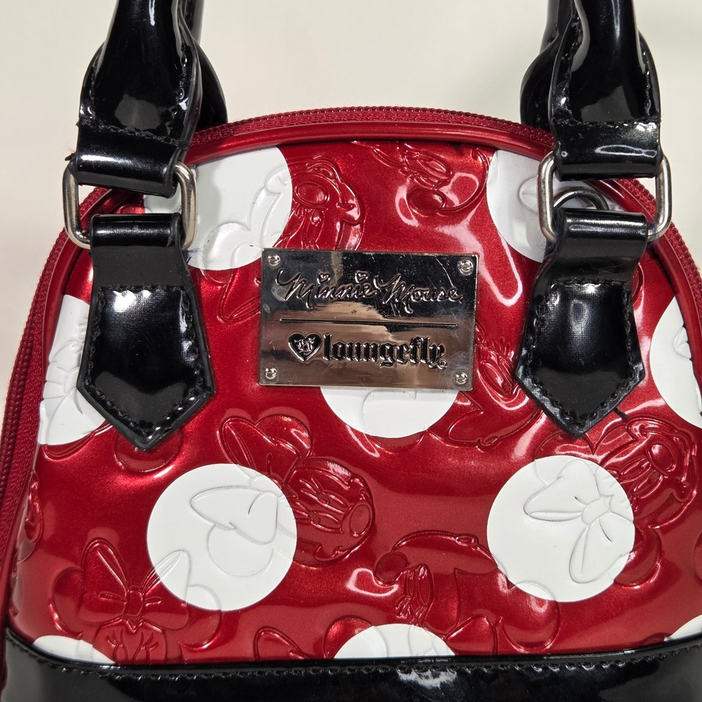 Loungefly Disney Minnie Mouse Red Polka Dot Embossed Mini Bowler Bag Handbag - Picture 2 of 6